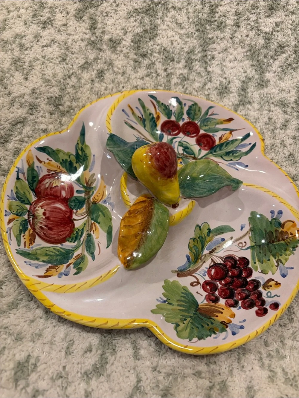Hand-Painted Italian Ceramic Fruit Divided Serving Dish NWT Artisan Made